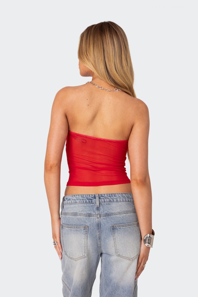 Edikted Celestia Sheer Mesh Tube Strapless Tops Black | USA RX728922U4