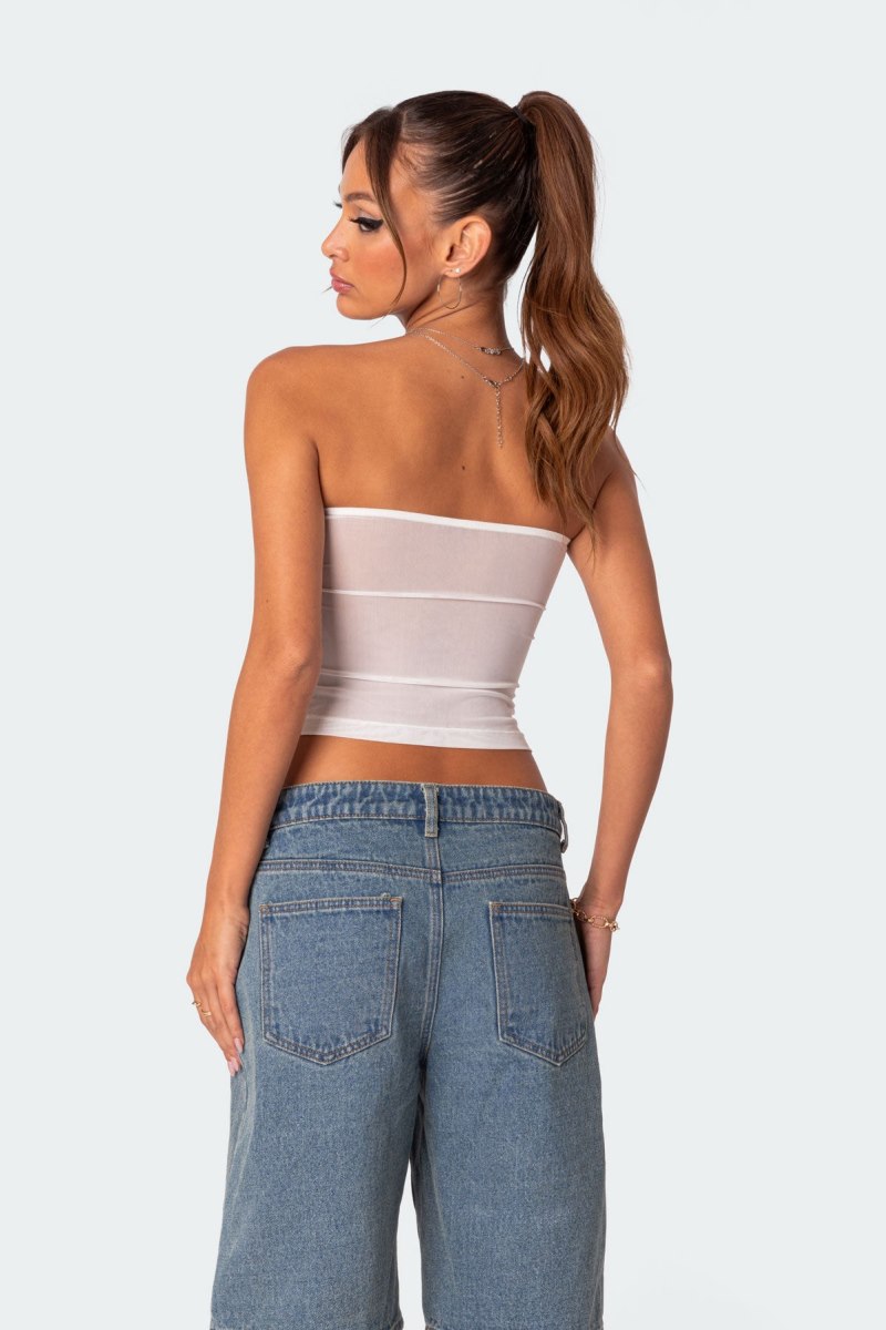 Edikted Celestia Sheer Mesh Tube Strapless Tops Black | USA CI731663V8