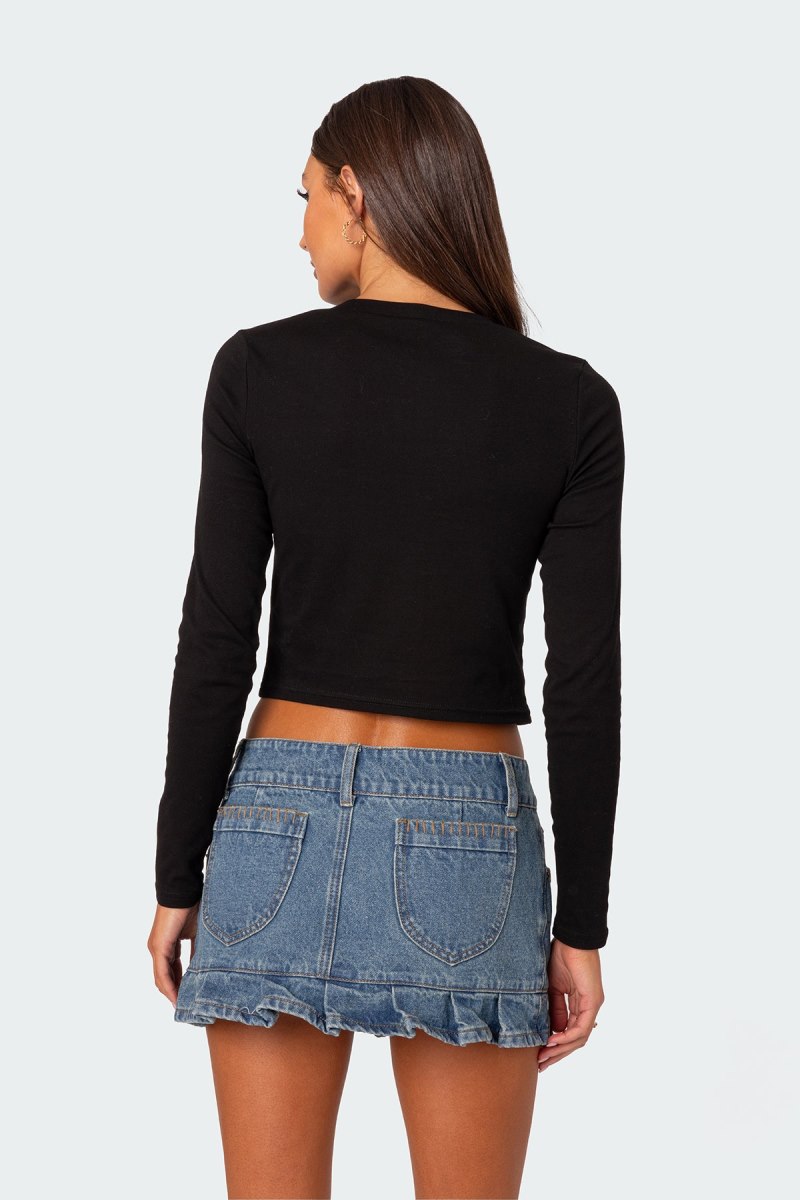 Edikted Champagne Problems Long Sleeve T Shirts Black | USA YG164306E3