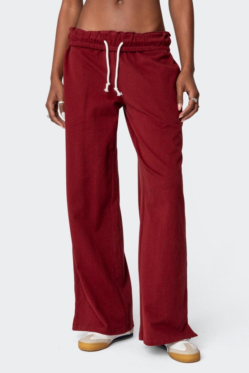 Edikted Chance Fold Over Sweatpants Pants Burgundy | USA VE631433Q0