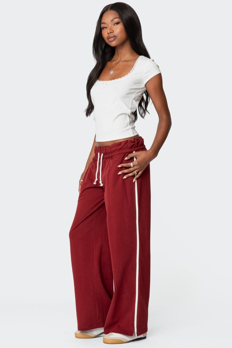 Edikted Chance Fold Over Sweatpants Pants Burgundy | USA VE631433Q0