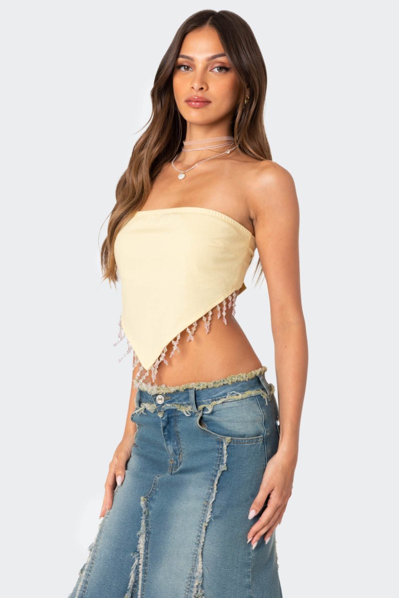 Edikted Chandelier Beaded Triangle Strapless Tops Beige | USA RV555325S0