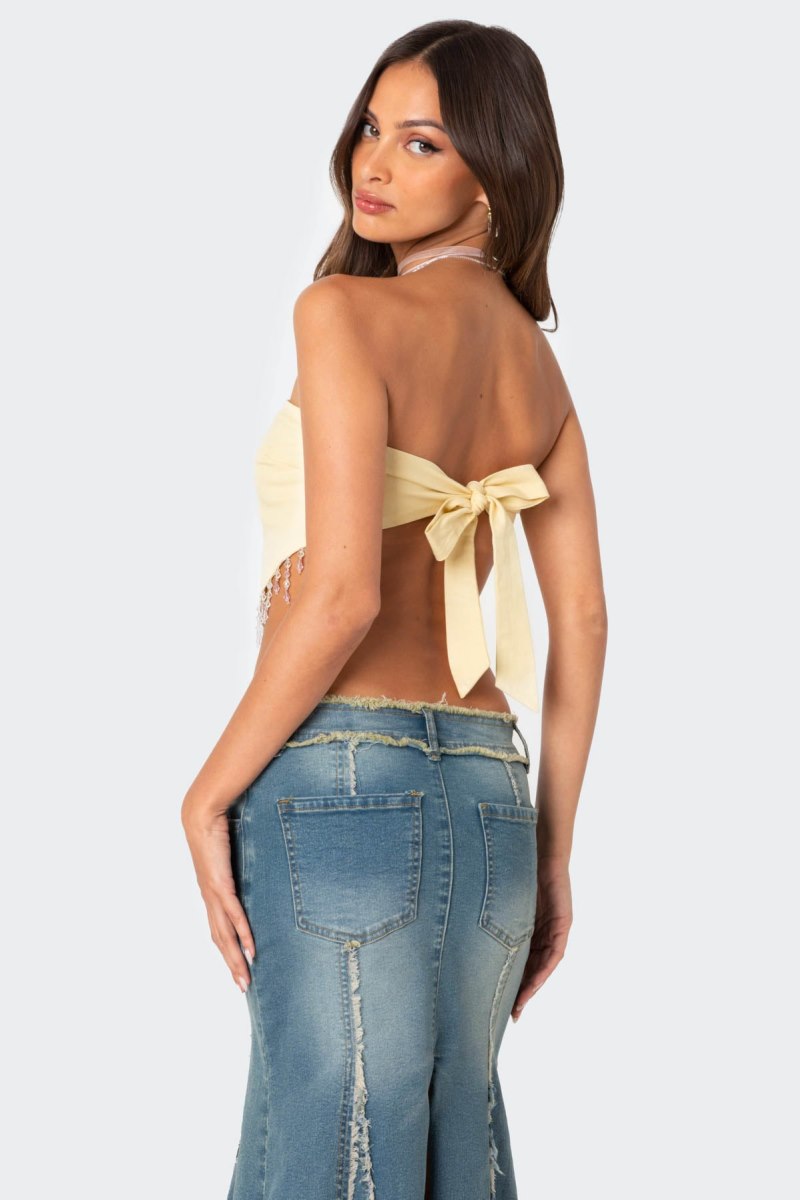 Edikted Chandelier Beaded Triangle Strapless Tops Beige | USA RV555325S0