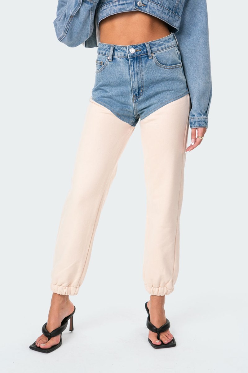 Edikted Chappy Jean Joggers Sweatpants Beige | USA FL464856W4