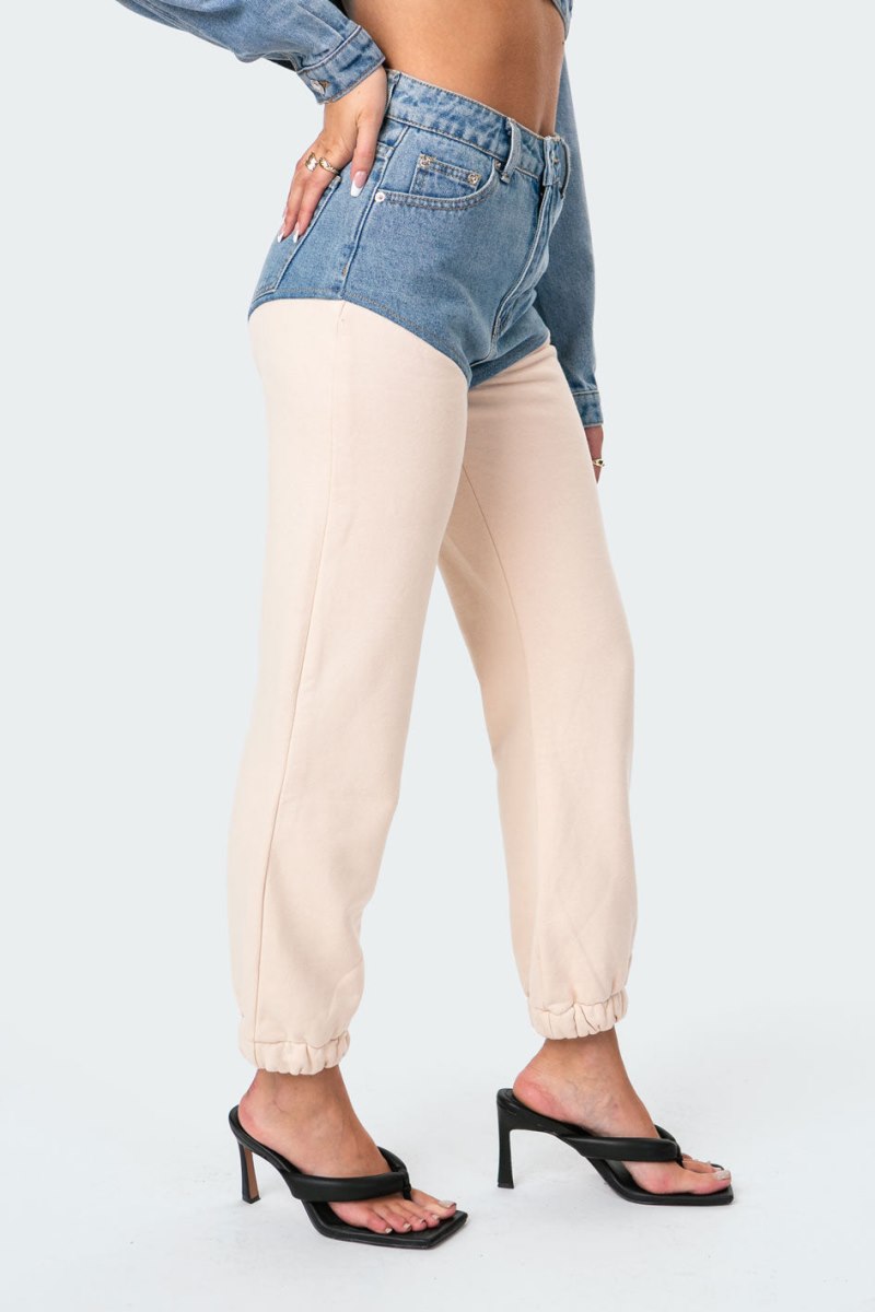Edikted Chappy Jean Joggers Sweatpants Beige | USA FL464856W4