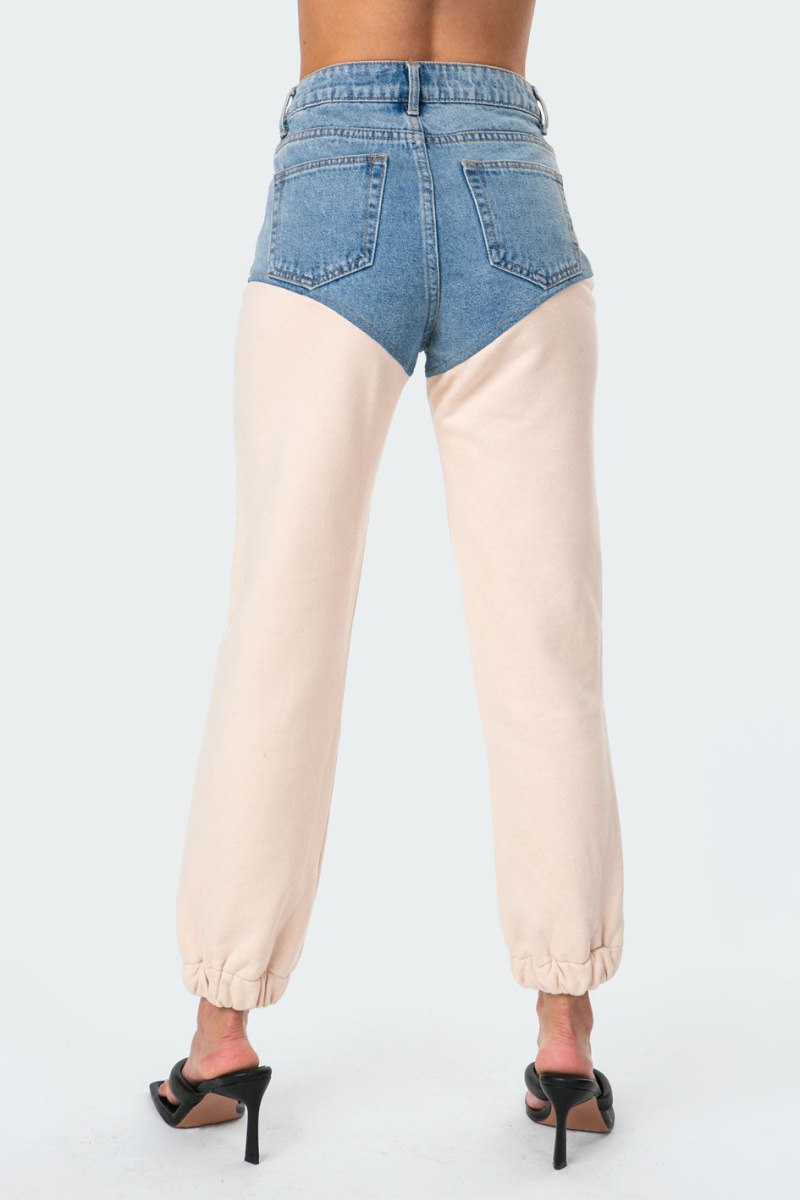 Edikted Chappy Jean Joggers Sweatpants Beige | USA FL464856W4