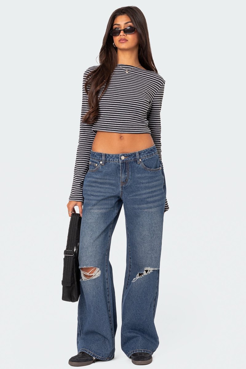Edikted Charlee Striped Crop Tops Gray | USA TB923952E9