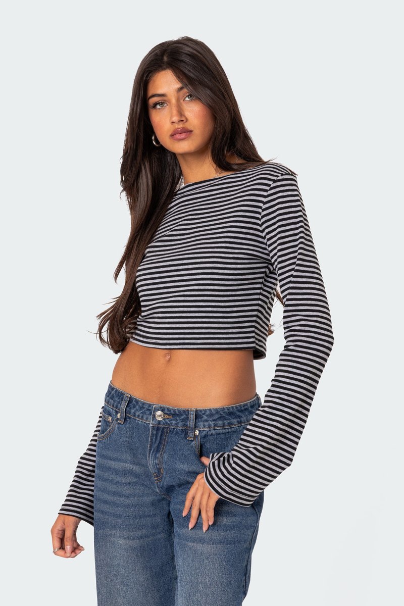 Edikted Charlee Striped Crop Tops Gray | USA TB923952E9