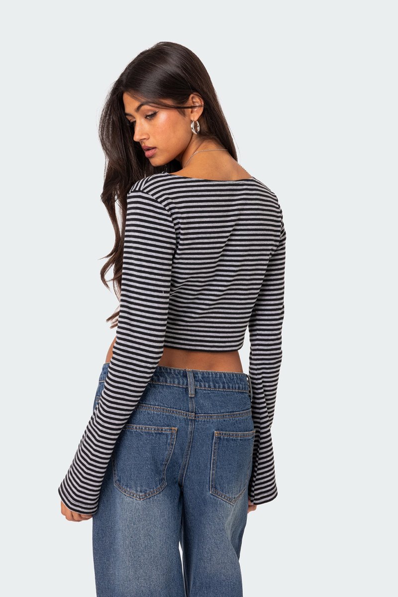 Edikted Charlee Striped Crop Tops Gray | USA TB923952E9