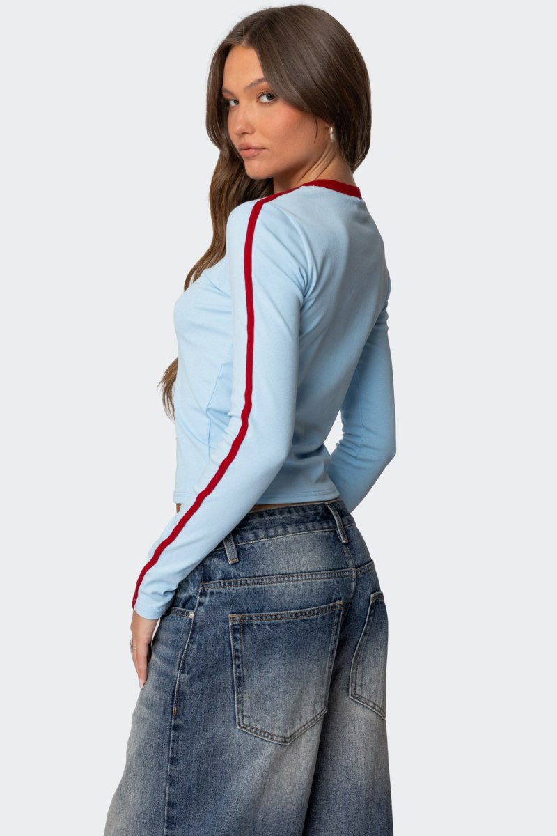 Edikted Cherry 8 Long Sleeve T Shirt Graphic Tops Light Blue | USA JG335843M9