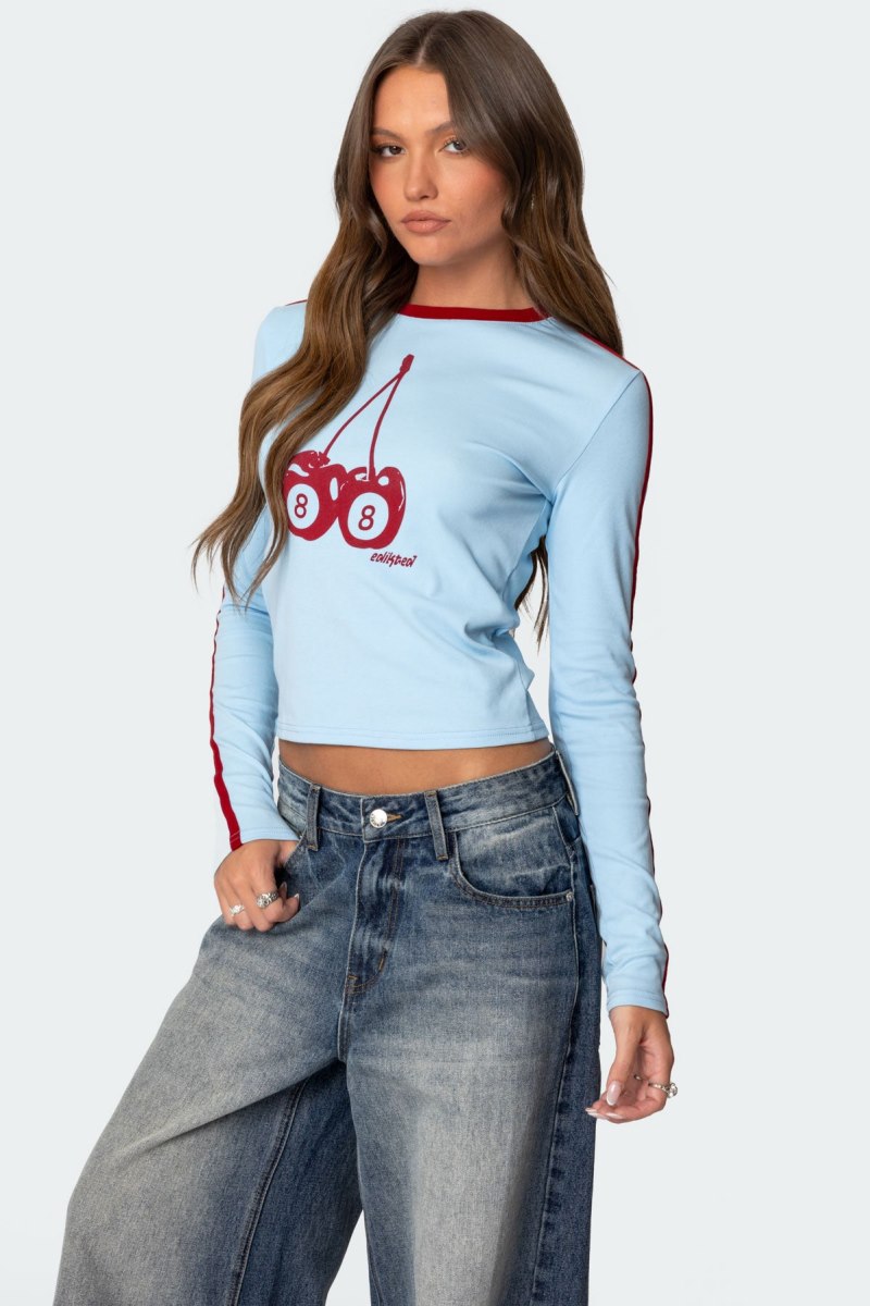 Edikted Cherry 8 Long Sleeve T Shirts Light Blue | USA XH087598J4