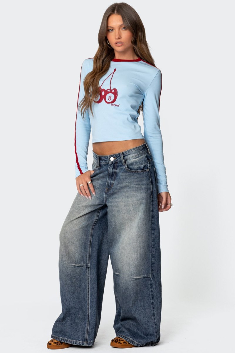 Edikted Cherry 8 Long Sleeve T Shirts Light Blue | USA XH087598J4