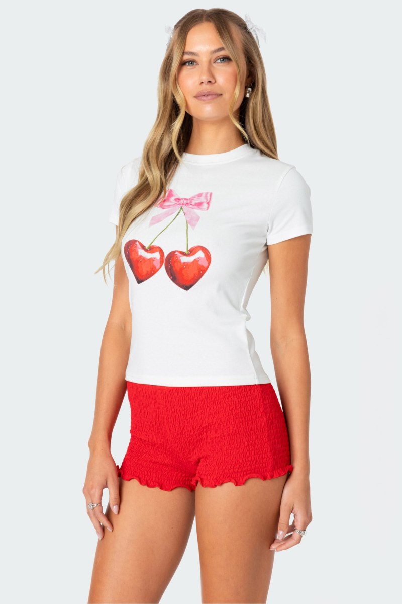 Edikted Cherry Heart T Shirt Graphic Tops White | USA EZ466956J9