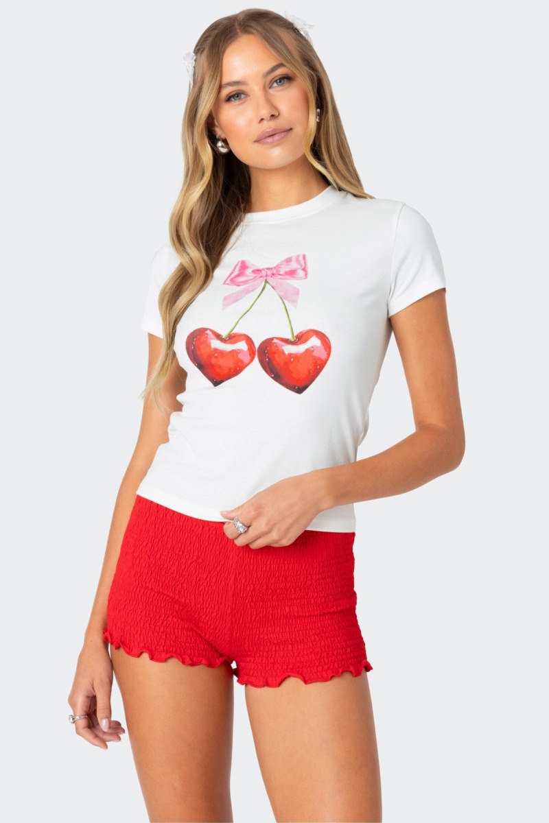 Edikted Cherry Heart T Shirt Graphic Tops White | USA EZ466956J9