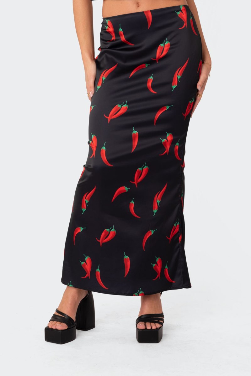 Edikted Chili Satin Low Rise Back Slitted Maxi Skirts Black | USA OQ286318D5