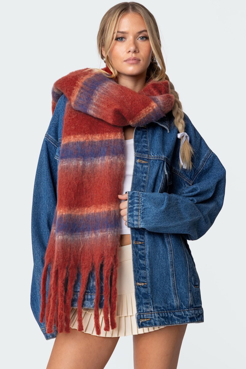 Edikted Chunky Striped Scarf Fun Stuff Red | USA YT150475C0
