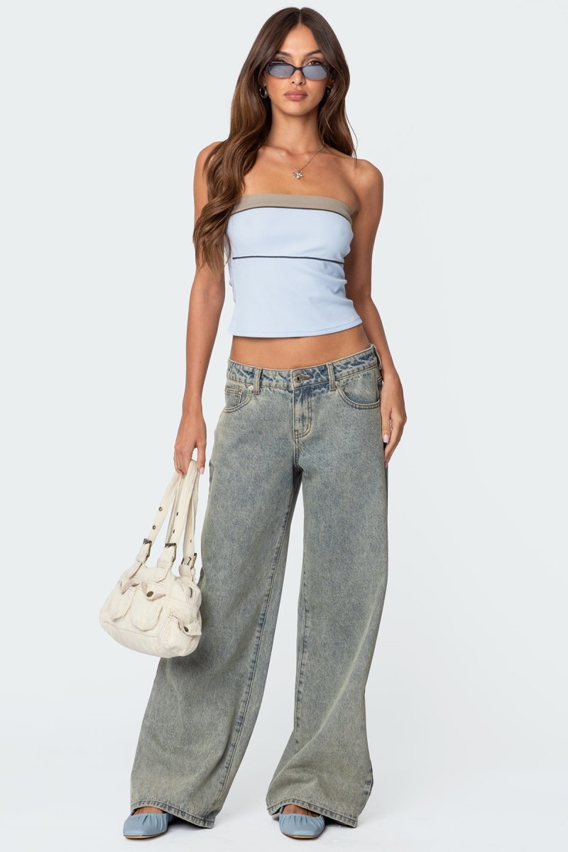 Edikted Ciara Ribbed Tube Strapless Tops Light Blue | USA JN980668F1