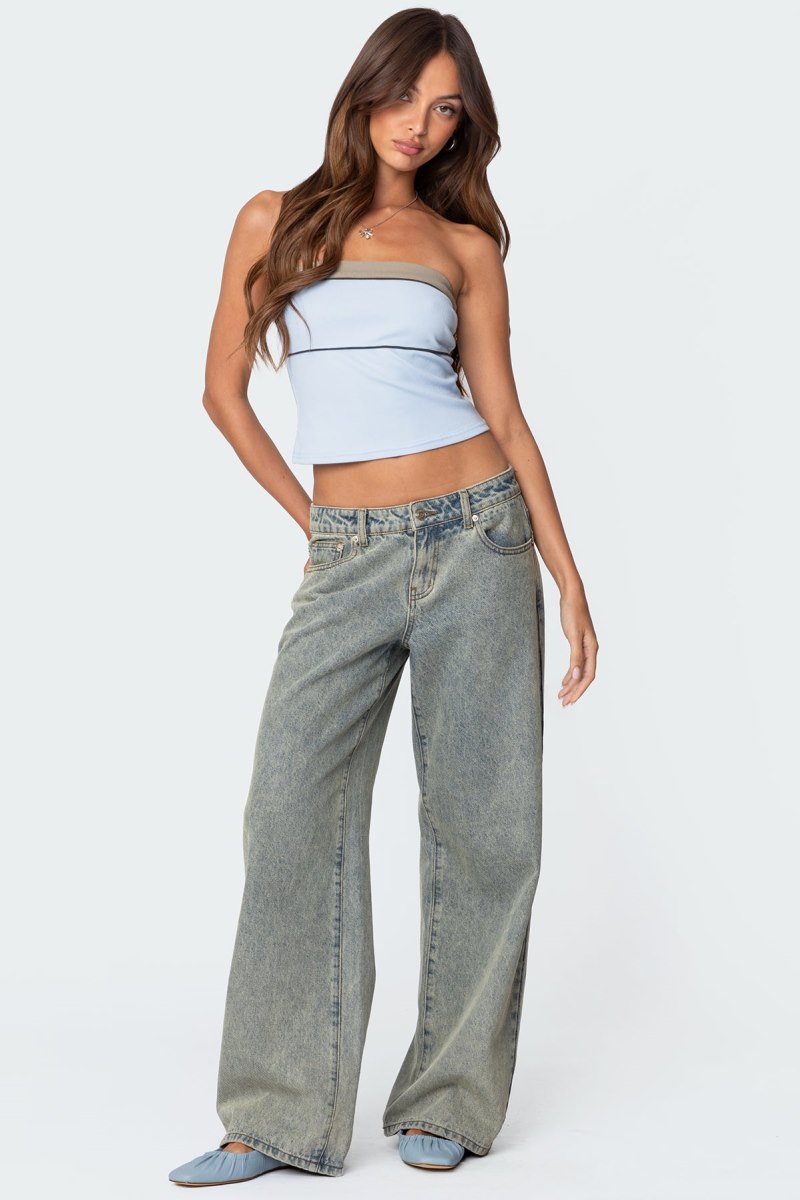 Edikted Ciara Ribbed Tube Strapless Tops Light Blue | USA JN980668F1