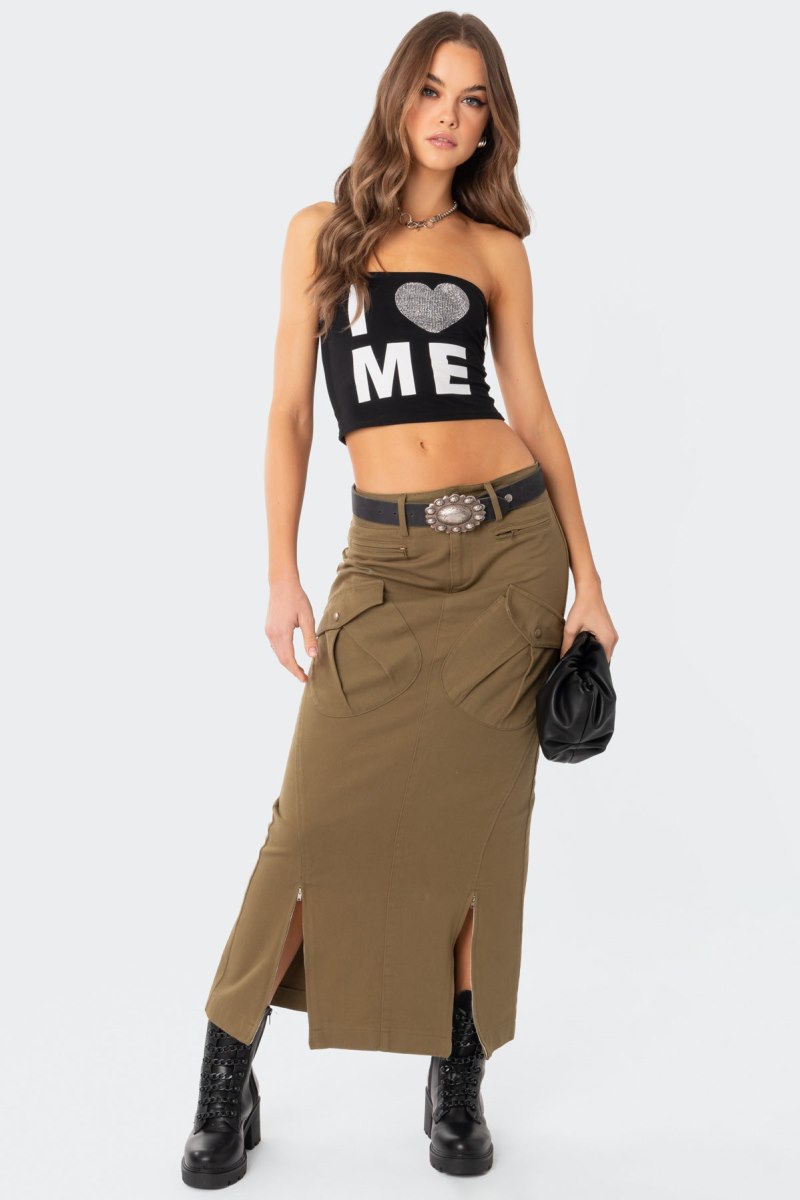 Edikted Cierra Low Rise Cargo Maxi Skirts Olive | USA WM149964R5