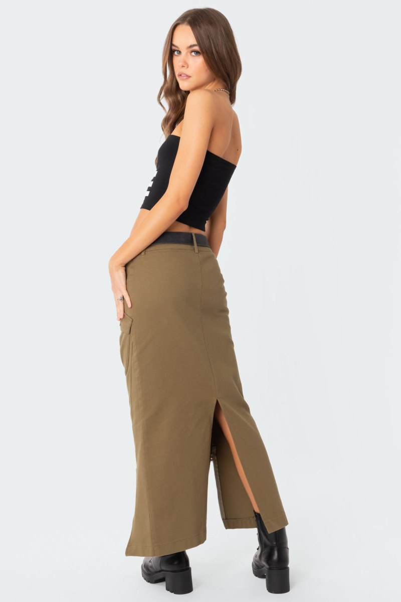 Edikted Cierra Low Rise Cargo Maxi Skirts Olive | USA WM149964R5