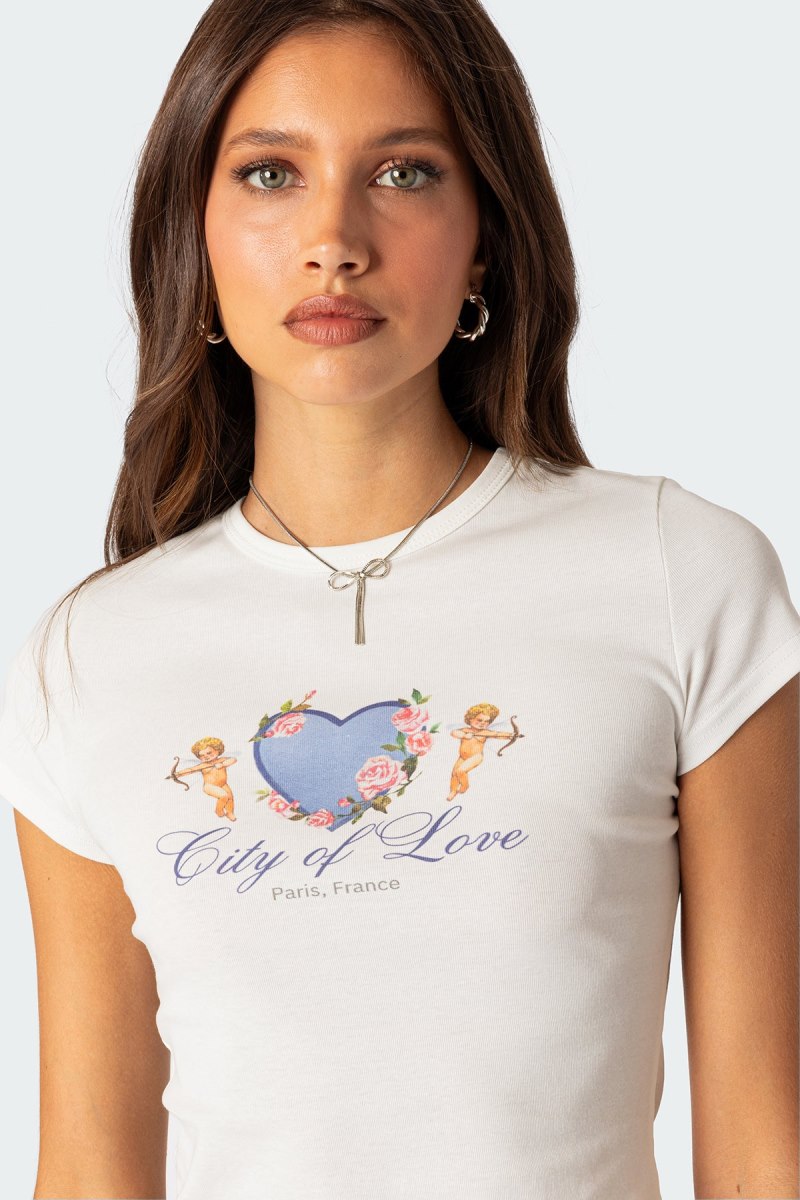 Edikted City Lovers T-Shirt Graphic Tops White | USA IM880758S8