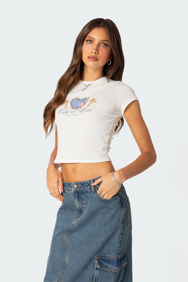 Edikted City Lovers T-Shirt Graphic Tops White | USA IM880758S8