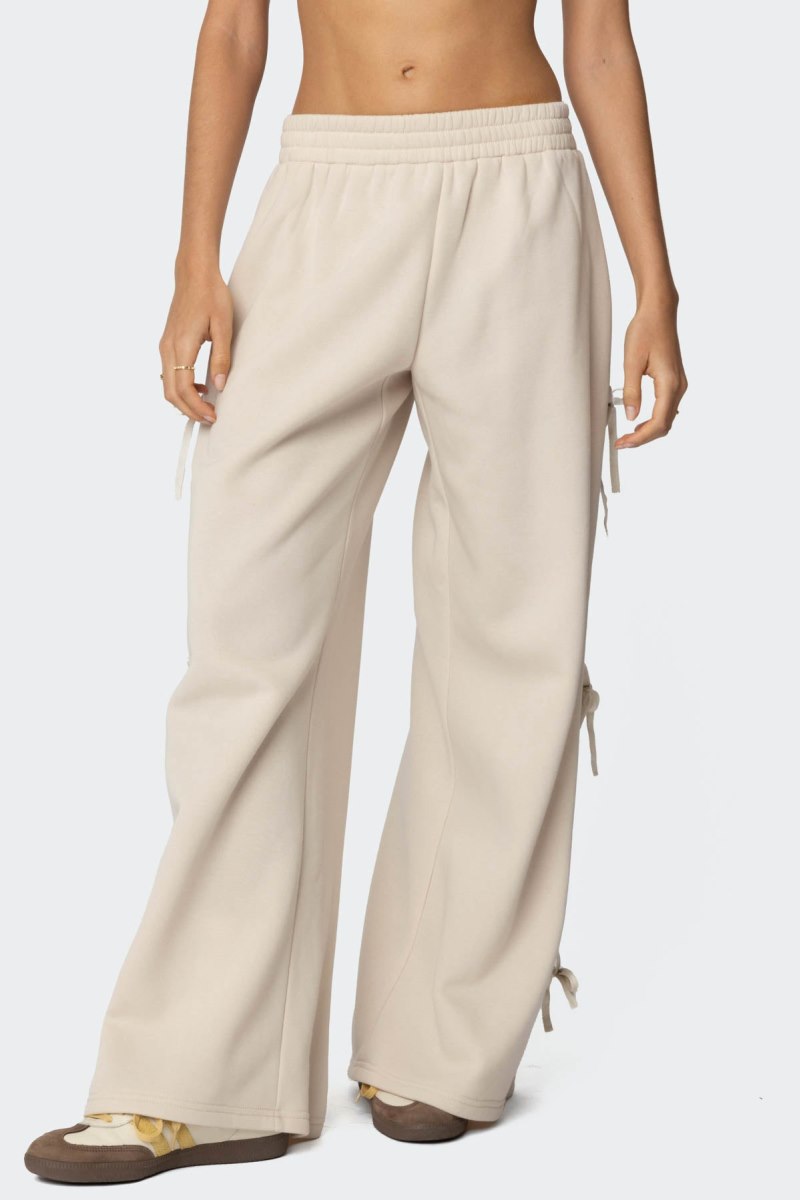 Edikted Claudette Baggy Ribbon Sweatpants Cream | USA IF875147L1
