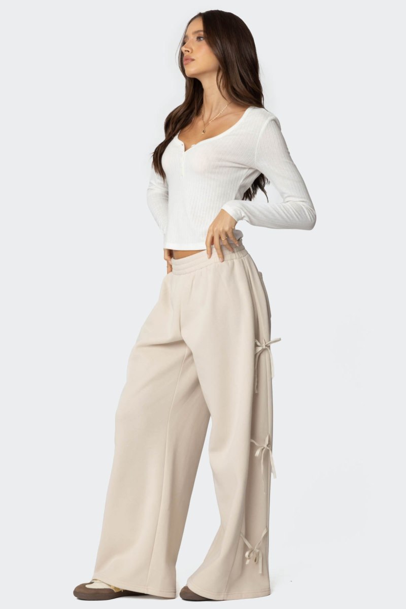 Edikted Claudette Baggy Ribbon Sweatpants Cream | USA IF875147L1