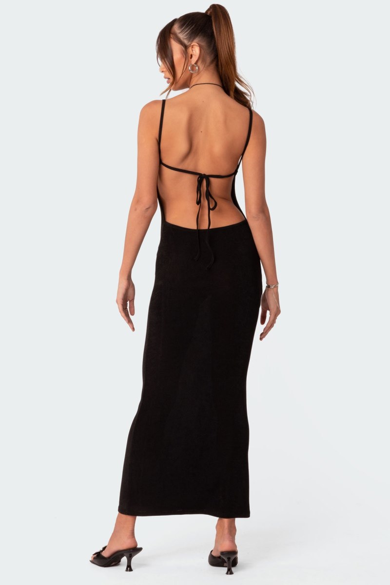 Edikted Clea Open Back Maxi Dress LBD Black | USA NE186698C9