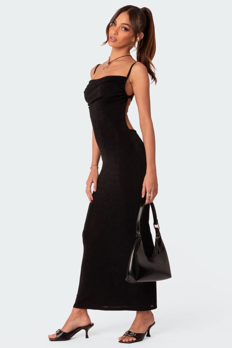 Edikted Clea Open Back Maxi Dress LBD Black | USA NE186698C9
