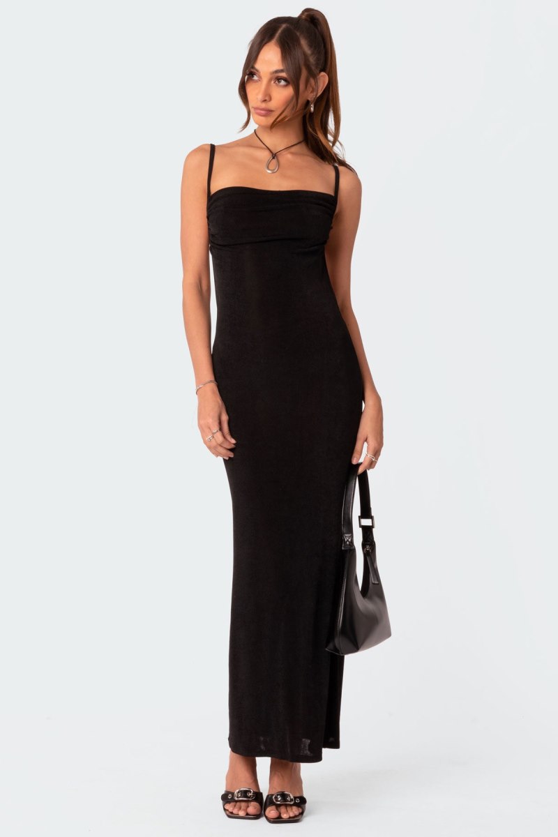 Edikted Clea Open Back Maxi Dress Maxi Dress Black | USA TS614181J5