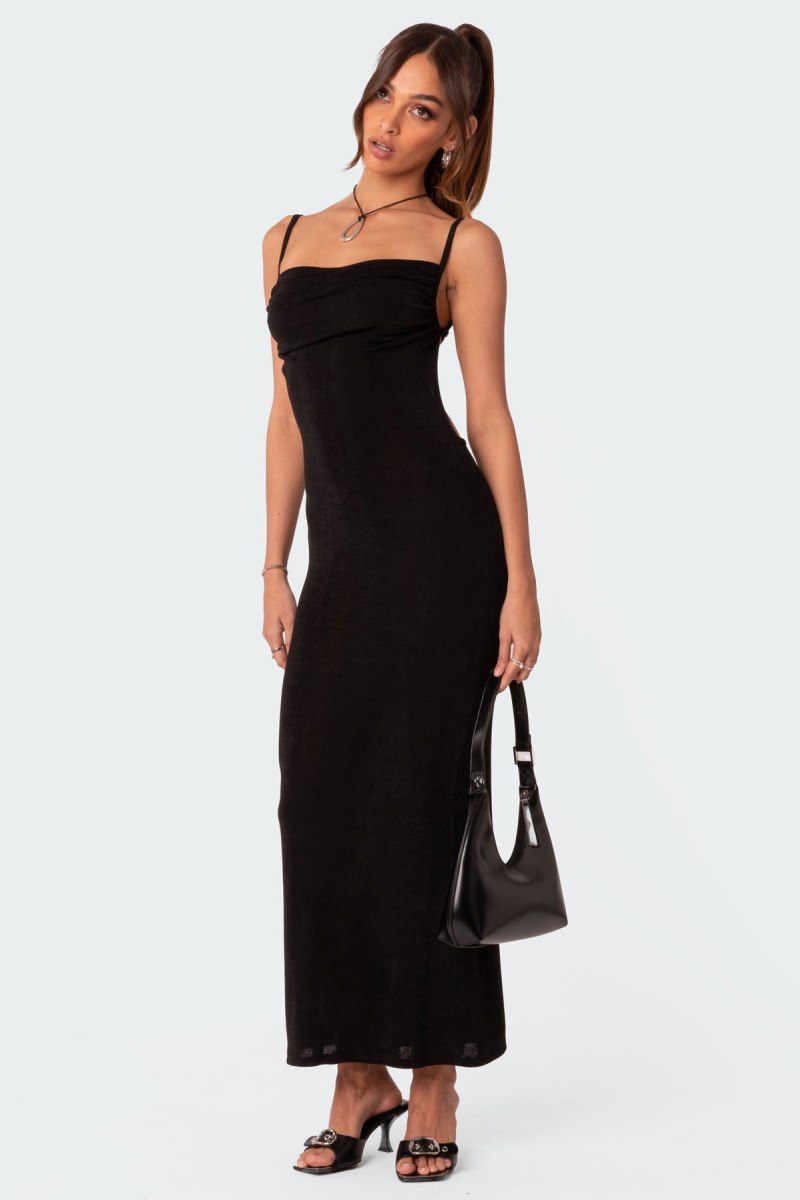 Edikted Clea Open Back Maxi Dress Maxi Dress Black | USA TS614181J5