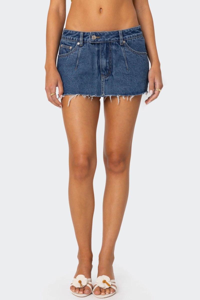 Edikted Clementine Low Rise Denim Micro Skorts Blue | USA JZ512811T6
