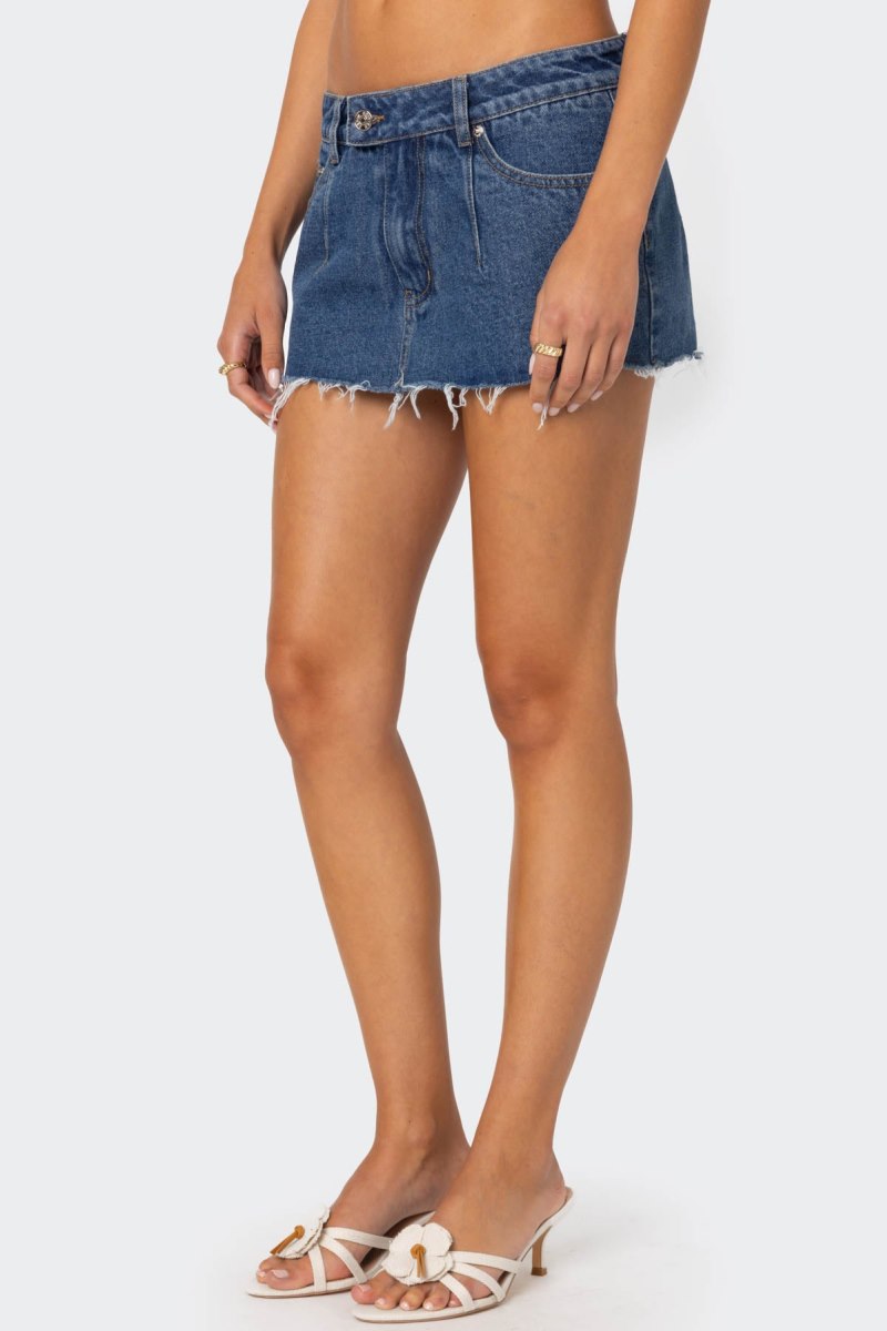 Edikted Clementine Low Rise Denim Micro Skorts Blue | USA JZ512811T6
