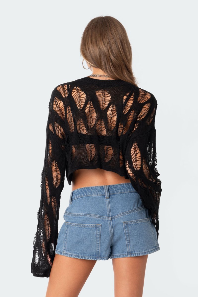 Edikted Clover Distressed Sweater Black | USA AC311821X9