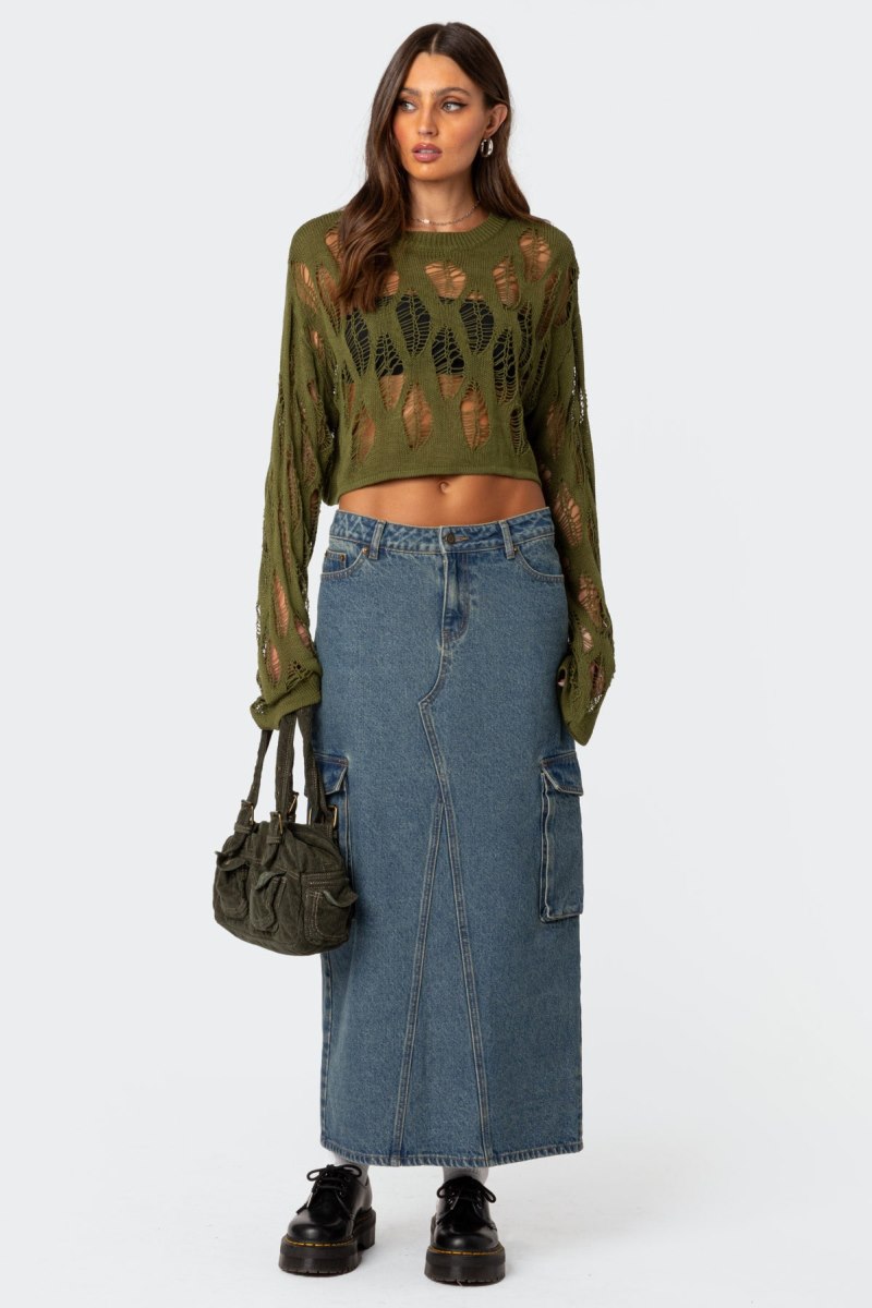 Edikted Clover Distressed Sweater Black | USA AS419351E9