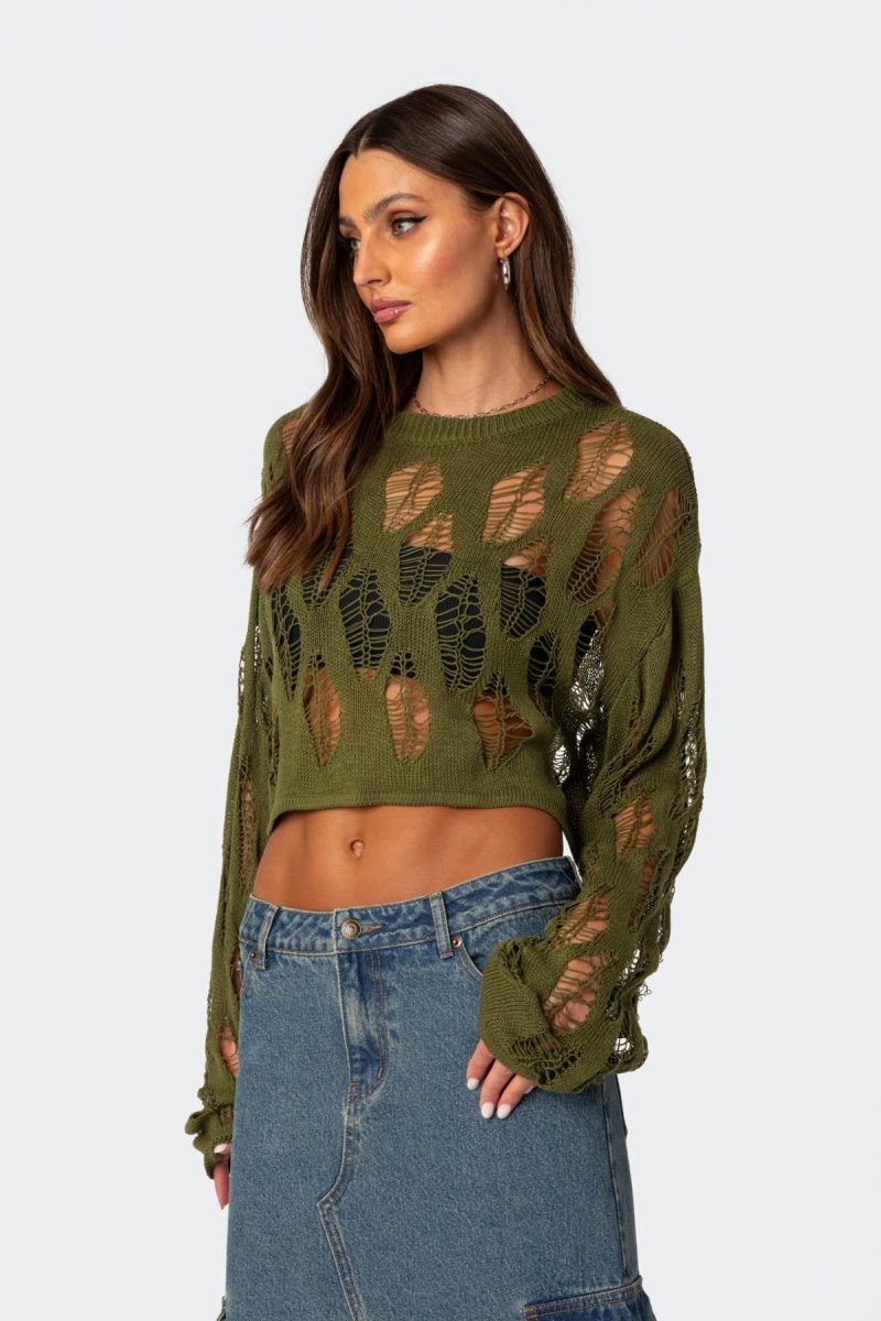 Edikted Clover Distressed Sweater Black | USA AS419351E9