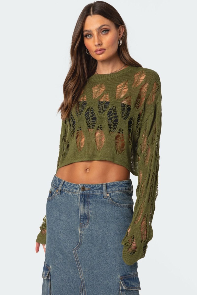Edikted Clover Distressed Sweater Black | USA AS419351E9