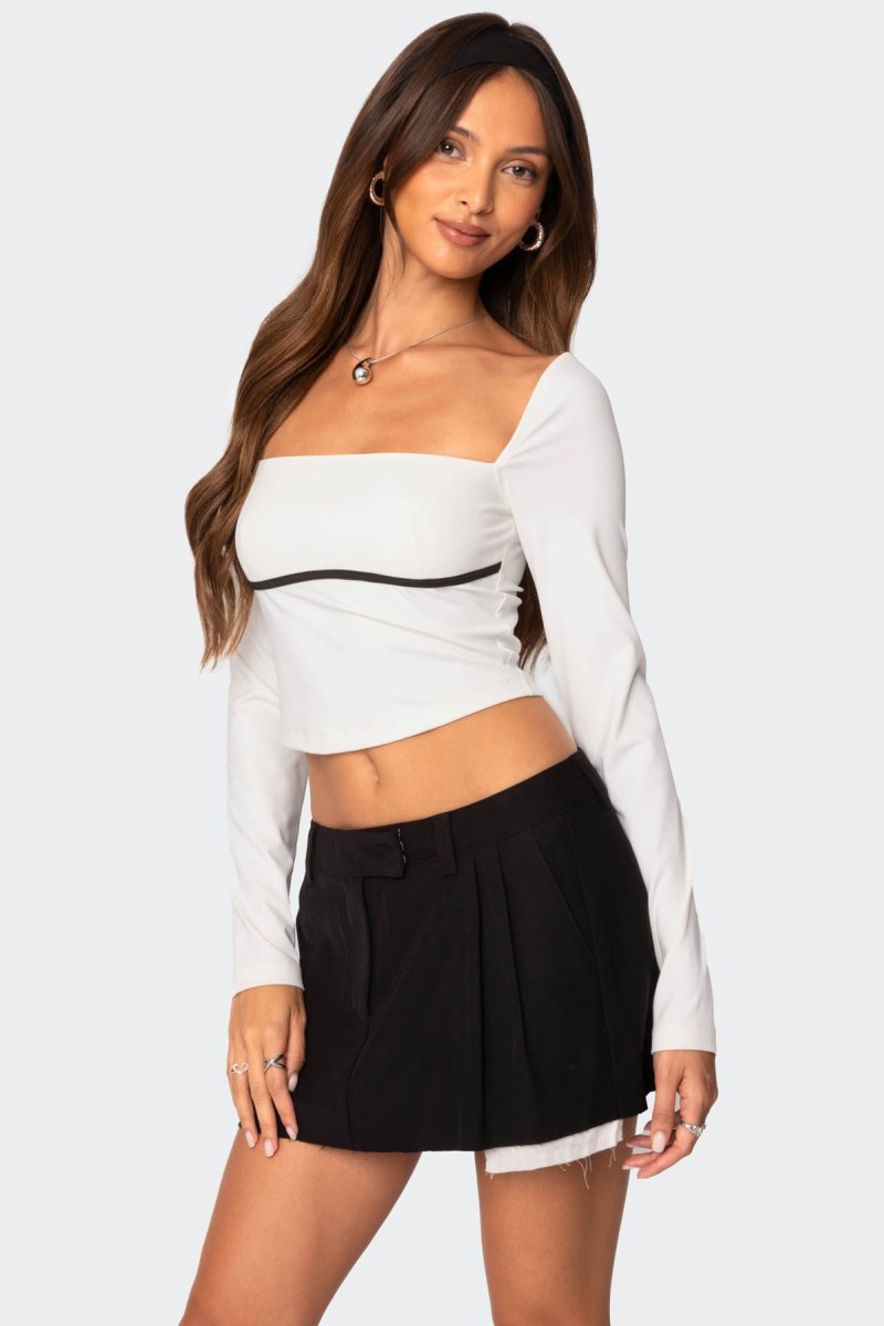 Edikted Coco Contrast Square Neck Long Sleeve Tops White | USA JJ277237V2
