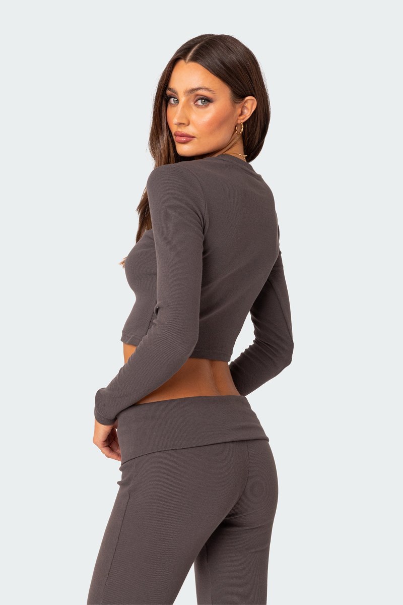 Edikted Coffee Break Ribbed Crop Tops Dark Gray | USA FR598179R9