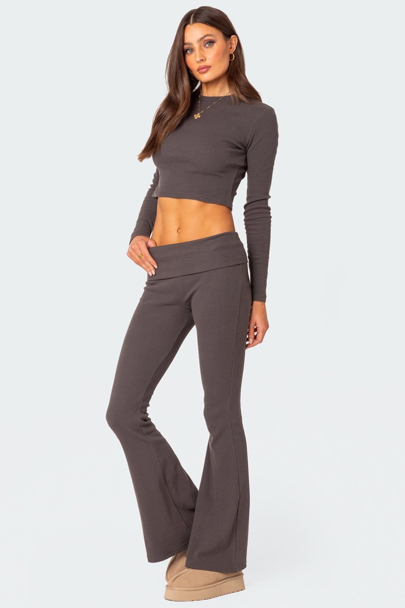 Edikted Coffee Break Ribbed Crop Tops Dark Gray | USA FR598179R9