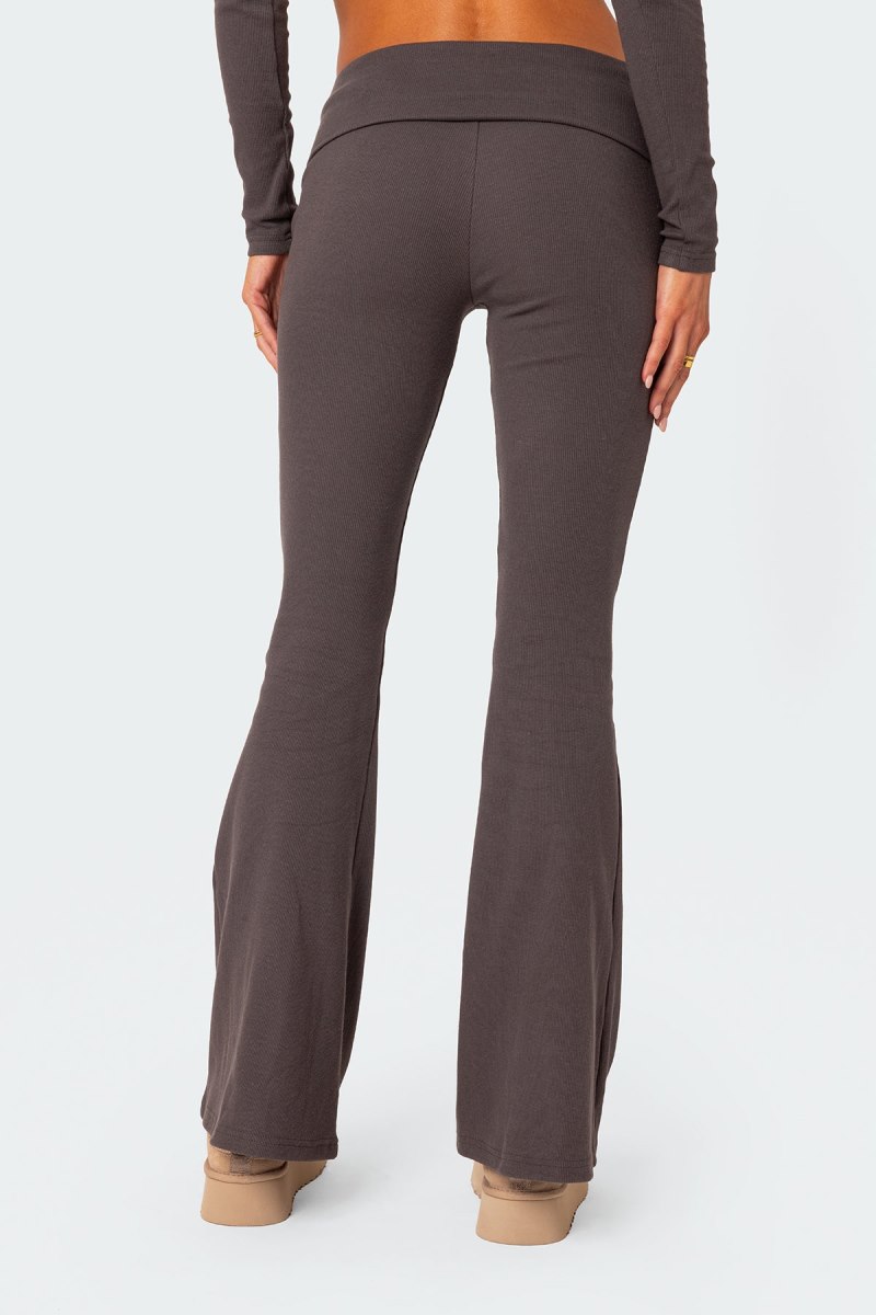 Edikted Coffee Break Ribbed Flare Leggings Pants Dark Gray | USA GQ314201U5