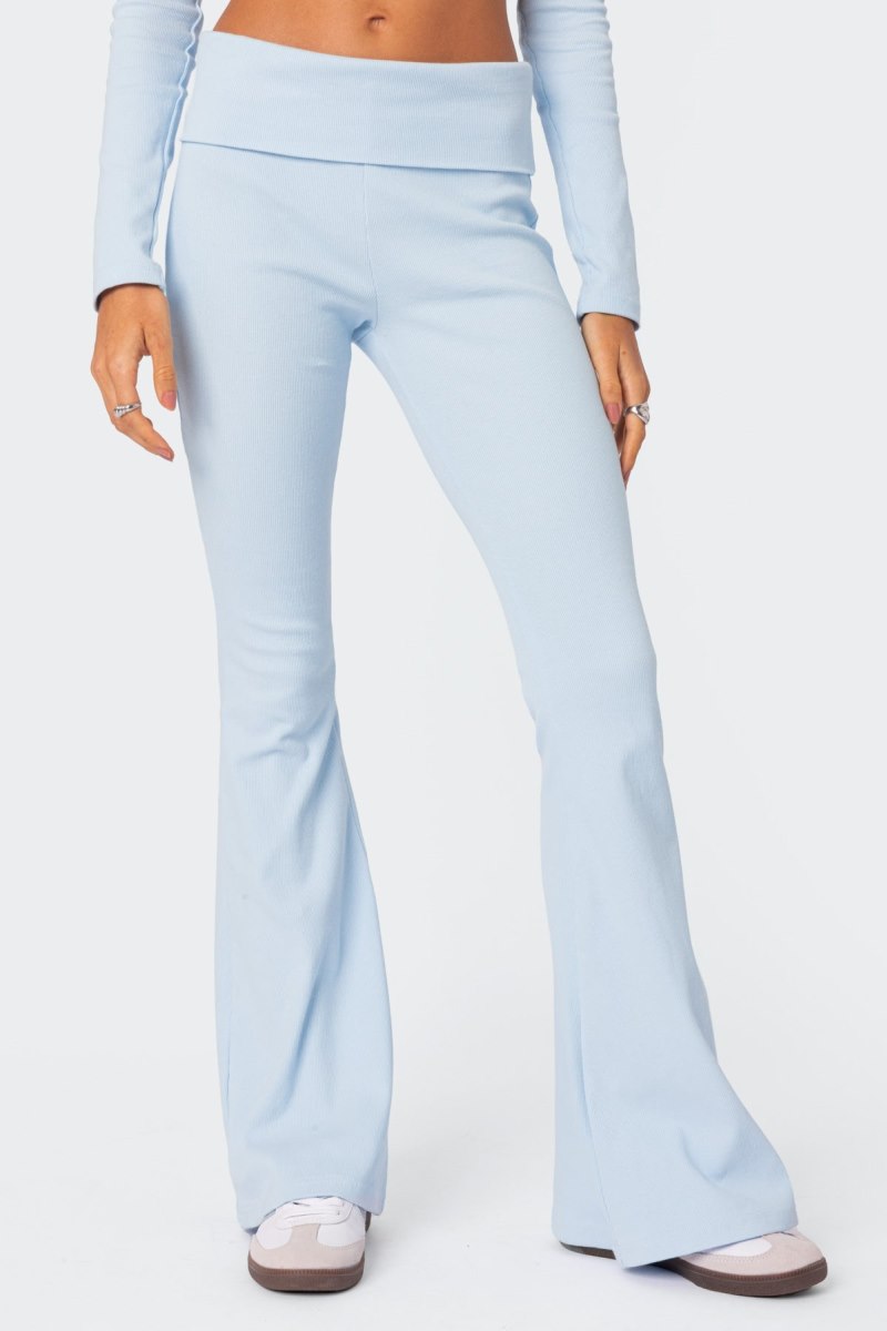 Edikted Coffee Break Ribbed Flare Leggings Pants Dark Gray | USA OV100550S0