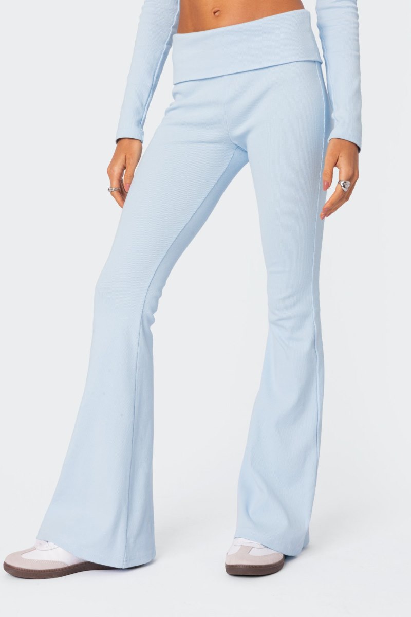 Edikted Coffee Break Ribbed Flare Leggings Pants Dark Gray | USA OV100550S0
