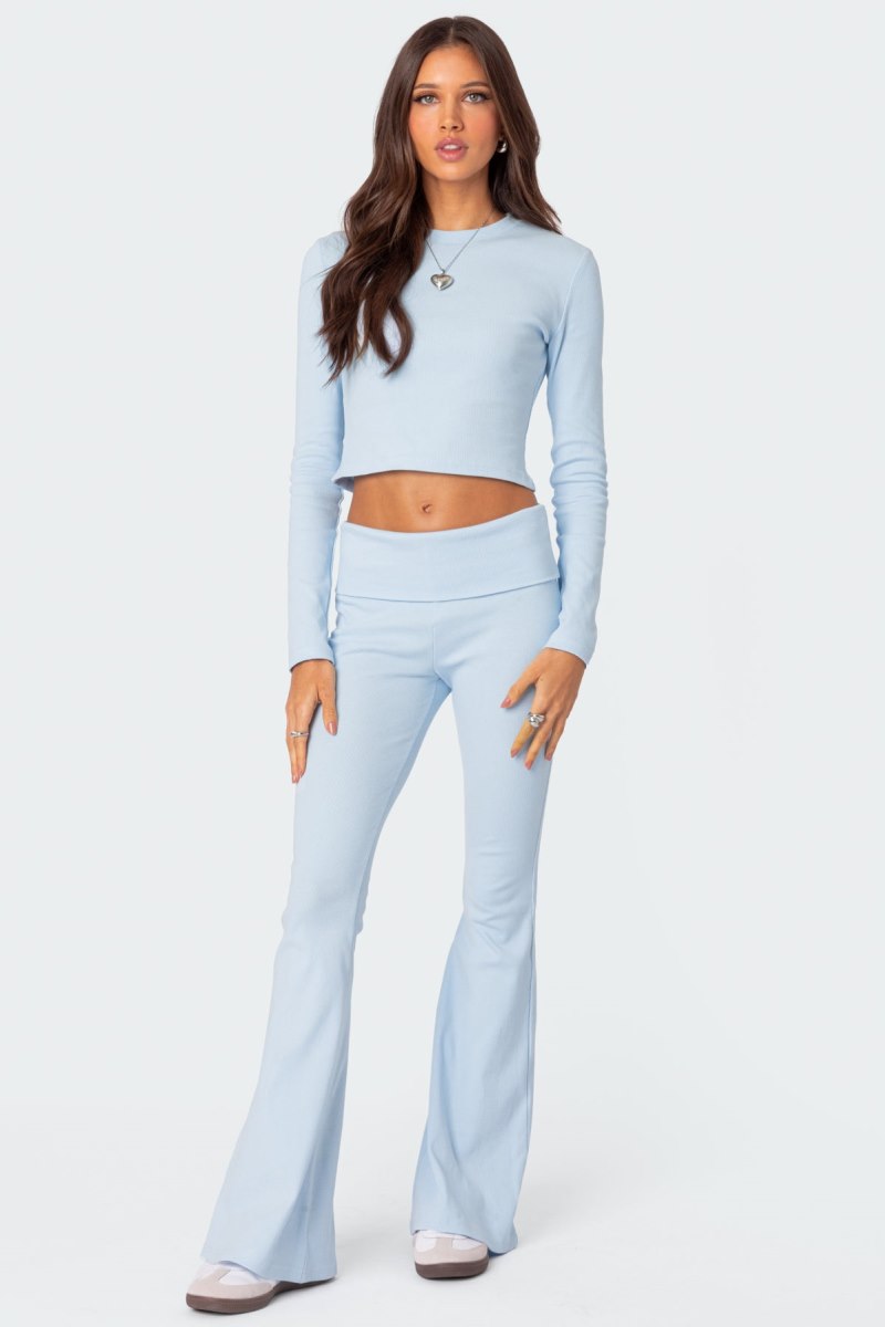 Edikted Coffee Break Ribbed Long Sleeve Tops Dark Gray | USA DO300820L6
