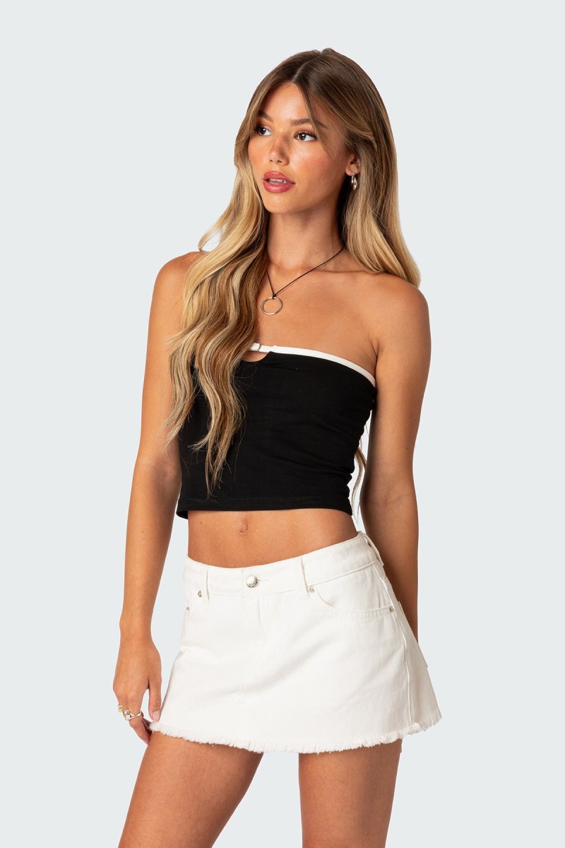 Edikted Colby Belted Tube Crop Tops Black | USA UI018471C8