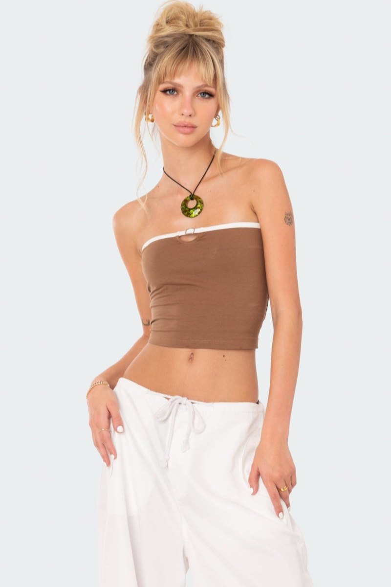 Edikted Colby Belted Tube Strapless Tops Black | USA FA635453D2
