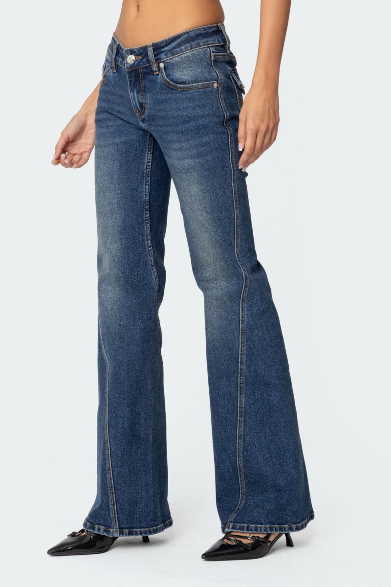 Edikted Colton Boot Cut Low Rise Jeans Blue | USA YL042274A9