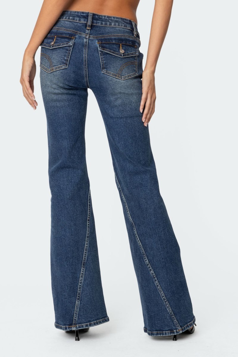 Edikted Colton Boot Cut Low Rise Jeans Blue | USA YL042274A9
