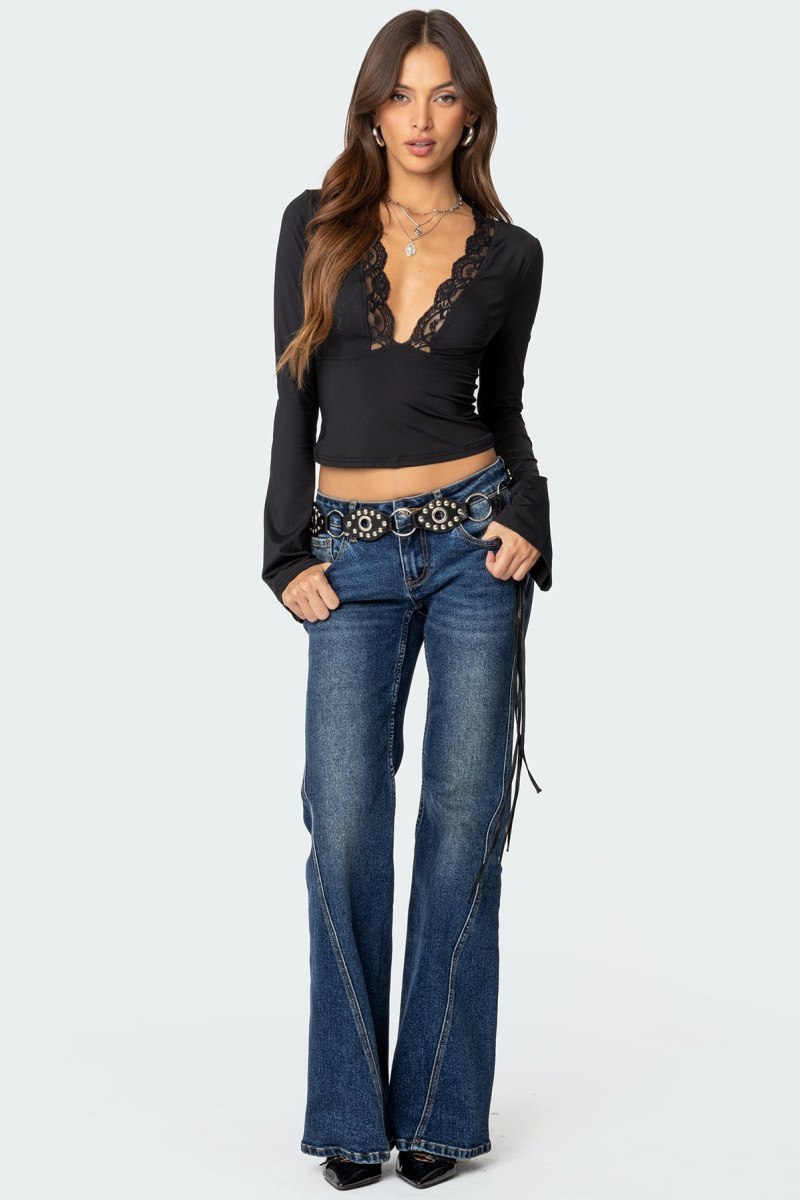 Edikted Colton Boot Cut Low Rise Jeans Blue | USA YL042274A9